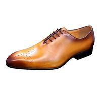 Ninepointninetynine Chaussures habillées formelles pour homme à lacets bout bruni pointu richelieu en cuir véritable antidérapant semelle en caoutchouc antidérapante fête, jaune, 41 1/3 EU