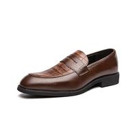 Ninepointninetynine Chaussures habillées pour homme à enfiler à bout rond en cuir synthétique patchwork avec semelle en caoutchouc antidérapante et talon bloc, jaune, 41 1/3 EU