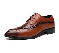 Ninepointninetynine Chaussures Oxford Formelles for Hommes, Richelieu à Lacets en Relief, Chaussures Derby en Cuir PU antidérapantes, antidérapantes, Talon Bloc Classique(Yellow,44.5 EU)