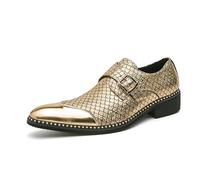 Ninepointninetynine Chaussures Oxford pour homme à enfiler à bout pointu en cuir synthétique avec sangle moine patchwork basses antidérapantes, doré, 42 2/3 EU