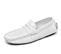 Ninepointninetynine Mocassins à bout rond pour homme - Couleur unie - Flexibles et légers - Talon plat - Pour mariage, blanc, 38 2/3 EU