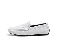 Ninepointninetynine Mocassins pour homme à bout carré en cuir vegan motif pierre mocassins résistants à talon plat flexibles à enfiler, blanc, 42 2/3 EU