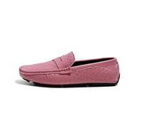 Ninepointninetynine Mocassins pour homme à bout carré en cuir vegan motif pierre mocassins résistants à talon plat flexibles à enfiler, rose, 43.5 EU