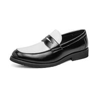 Ninepointninetynine Mocassins pour homme à bout rond en cuir végétalien bicolore, confortables, résistants, antidérapants, pour mariage et extérieur, noir/blanc, 44 EU
