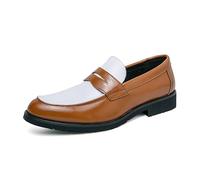 Ninepointninetynine Mocassins pour homme à bout rond en cuir végétalien bicolore, confortables, résistants, antidérapants, pour mariage et extérieur, Jaune et blanc., 42 2/3 EU