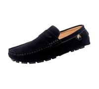 Ninepointninetynine Mocassins pour homme à bout rond en daim - Mocassins de conduite confortables et flexibles - Talon plat tendance et décontracté, Noir , 44 EU