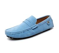 Ninepointninetynine Mocassins pour homme à bout rond en daim - Mocassins de conduite confortables et flexibles - Talon plat tendance et décontracté, bleu clair, 44 EU