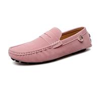 Ninepointninetynine Mocassins pour homme à bout rond en daim - Mocassins de conduite confortables et flexibles - Talon plat tendance et décontracté, rose, 42 1/3 EU