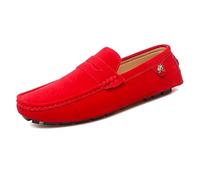 Ninepointninetynine Mocassins pour homme à bout rond en daim - Mocassins de conduite confortables et flexibles - Talon plat tendance et décontracté, Rouge, 42 2/3 EU