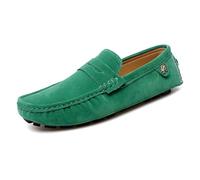 Ninepointninetynine Mocassins pour homme avec bout rond en daim, mocassins Penny à talon plat confortable et flexible, à la mode, décontractés, à enfiler, Vert, 39 EU