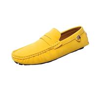 Ninepointninetynine Mocassins pour homme avec bout rond en daim Penny, mocassins de conduite confortables, flexibles, à talon plat, à la mode, décontractés, à enfiler, jaune, 40 2/3 EU