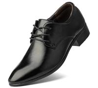 Ninepointninetynine Robe Oxford Chaussures for Hommes À Lacets Bout Pointu En Cuir PU Couleur Unie Derby Chaussures Semelle En Caoutchouc Bas Haut Antidérapant Bloc Talon Antidérapant Classique(Noir,4