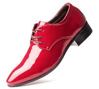 Ninepointninetynine Robe Oxford Chaussures for Hommes À Lacets Bout Pointu En Cuir PU Couleur Unie Derby Chaussures Semelle En Caoutchouc Bas Haut Antidérapant Bloc Talon Antidérapant Classique(rouge,
