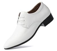 Ninepointninetynine Robe Oxford Chaussures for Hommes À Lacets Bout Pointu En Cuir PU Couleur Unie Derby Chaussures Semelle En Caoutchouc Bas Haut Antidérapant Bloc Talon Antidérapant Classique(blanc,