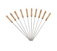 NINESHE Lot de 10 Brochettes à Brochettes avec Manche en Bois, 30 cm, en Acier Inoxydable, pour Barbecue d'Extérieur, Camping, Feu de Camp, Grillades
