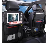 NINESPRING 2 Pcs Organisateur Voiture Enfant,Universel Protection Siege Voiture Enfant,Organisateur de Voiture avec Plateau,Support pour Tablette Transparent 6 Poches Multifonction,Noir