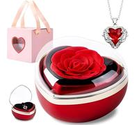 NINESPRING Rose Éternelle avec Bijoux,Rose Préservée en Forme de Cœur,Cadeau de Fête des Mères pour Maman,Saint Valentin,Anniversaire de Mariage,Cadeau de Noël pour Nère,Épouse,Petite Amie
