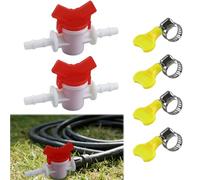 NineSSJLY Lot de 2 vannes de régulation de tuyau d'arrosage avec 4 colliers de serrage - vanne d'arrêt 10 mm pour systèmes d'irrigation, compatible Gardena Micro-Drip, pour jardin, terrasse, serre