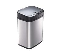 Ninestars DZT-12-5 Poubelle automatique sans contact avec détecteur de mouvement infrarouge pour chambre ou salle de bain, 12 l, base en acier inoxydable (rectangulaire, couvercle noir)