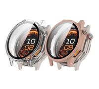 NineXuan Coque de protection pour OnePlus Watch 4, coque de protection complète pour Oppo Watch X3, coque de protection d'écran rigide en polycarbonate (rose + transparent)