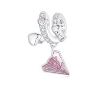 NINGAN 925 en argent sterling papier avion lettre d'amour perles pendentif brillant pendentif zircon compatible avec les bracelets de dames