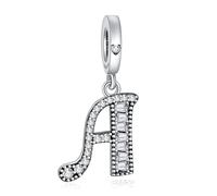 NINGAN 925 Pendentif Lettre En Argent Sterling A-Z Charm Pendentif Convient Pour Les Femmes Bracelet Collier Brillant 5a Perles De Zirconium CarréEs Cadeau D'Anniversaire（A）