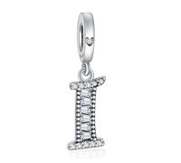 NINGAN 925 Pendentif Lettre En Argent Sterling A-Z Charm Pendentif Convient Pour Les Femmes Bracelet Collier Brillant 5a Perles De Zirconium CarréEs Cadeau D'Anniversaire（I）