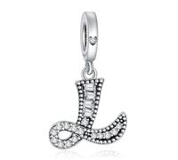 NINGAN 925 Pendentif Lettre En Argent Sterling A-Z Charm Pendentif Convient Pour Les Femmes Bracelet Collier Brillant 5a Perles De Zirconium CarréEs Cadeau D'Anniversaire（L）