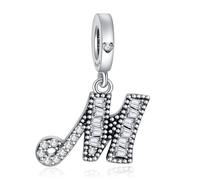 NINGAN 925 Pendentif Lettre En Argent Sterling A-Z Charm Pendentif Convient Pour Les Femmes Bracelet Collier Brillant 5a Perles De Zirconium CarréEs Cadeau D'Anniversaire（M）