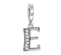 NINGAN 925 Pendentif Lettre En Argent Sterling A-Z Charm Pendentif Convient Pour Les Femmes Bracelet Collier Brillant 5a Perles De Zirconium CarréEs Cadeau D'Anniversaire（E）