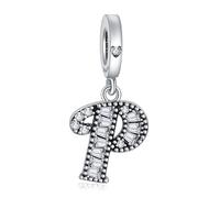 NINGAN 925 Pendentif Lettre En Argent Sterling A-Z Charm Pendentif Convient Pour Les Femmes Bracelet Collier Brillant 5a Perles De Zirconium CarréEs Cadeau D'Anniversaire（P）