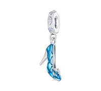 NINGAN 925 Sterling Silver Blue Crystal Shoes Pendentif Enchanted Dancing Shoes Drip Glaze Pendentif Compatible Bracelet Femme Collier Cadeau d'anniversaire pour femme et fille