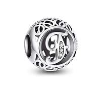 NINGAN Argent Sterling 925 Charme Lettre de l'alphabet Femmes Pearl Charms avec 5A Zircone Compatible pour Européen Bracelets