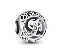 NINGAN Argent Sterling 925 Charme Lettre de l'alphabet Femmes Pearl Charms avec 5A Zircone Compatible pour Européen Bracelets