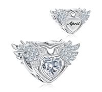 NINGAN Charm Avril Coeur Pierre de naissance de Argent Sterling 925 Femmes Perles Charm avec Zircone Compatible pour Pandora&Européen Bracelets