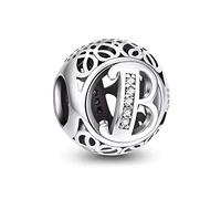 NINGAN Charme Lettre de l'alphabet Argent Sterling 925 Femmes Pearl Charm avec 5A Zircone Compatible pour Européen Bracelets(B)