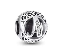 NINGAN Charme Lettre de l'alphabet Argent Sterling 925 Femmes Pearl Charm avec 5A Zircone Compatible pour Européen Bracelets（A