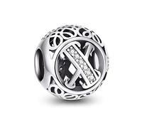 NINGAN Charme Lettre de l'alphabet Argent Sterling 925 Femmes Pearl Charm avec 5A Zircone Compatible pour Européen Bracelets(X)