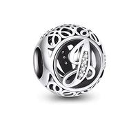 NINGAN Charme Lettre de l'alphabet Argent Sterling 925 Femmes Pearl Charm avec 5A Zircone Compatible pour Européen Bracelets(J)