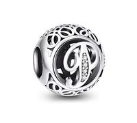 NINGAN Charme Lettre de l'alphabet Argent Sterling 925 Femmes Pearl Charm avec 5A Zircone Compatible pour Européen Bracelets(P)