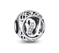 NINGAN Charme Lettre de l'alphabet Argent Sterling 925 Femmes Pearl Charm avec 5A Zircone Compatible pour Européen Bracelets(U)