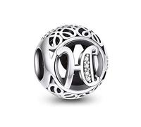 NINGAN Charme Lettre de l'alphabet Argent Sterling 925 Femmes Pearl Charm avec 5A Zircone Compatible pour Européen Bracelets(H)