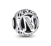 NINGAN Charme Lettre de l'alphabet Argent Sterling 925 Femmes Pearl Charm avec 5A Zircone Compatible pour Européen Bracelets(N)