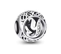 NINGAN Charme Lettre de l'alphabet Argent Sterling 925 Femmes Pearl Charm avec 5A Zircone Compatible pour Européen Bracelets(Y)