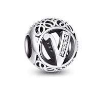 NINGAN Charme Lettre de l'alphabet Argent Sterling 925 Femmes Pearl Charm avec 5A Zircone Compatible pour Européen Bracelets(V)