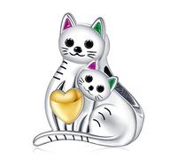 NINGAN Chaton Maman et bébé 925 Bracelet en argent sterling Charm Collier pour femmes Cadeaux de bijoux pour la famille et les amis