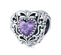 NINGAN Le cœur mystérieux Charme coeur en argent sterling 925 Perles de bracelet femme violet Gem mode