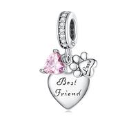 NINGAN Les meilleurs amis Pendentif Coeur en argent sterling 925 Compatible femme européenne bracelet famille amis cadeaux