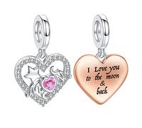 NINGAN Mère amour pendentif Shine 5a étoiles Zircon Charms Bracelet européen compatible pour femme Cadeaux pour la fête des mères