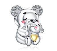 NINGAN Mignon bébé ours et le charme de maman 925 bracelet en argent sterling dames perles cadeau d'anniversaire pour les amis et la famille